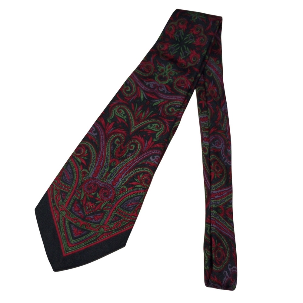 Made in Italy 100% Silk Paisley Tie Red Green Purple Navy Wide Necktie